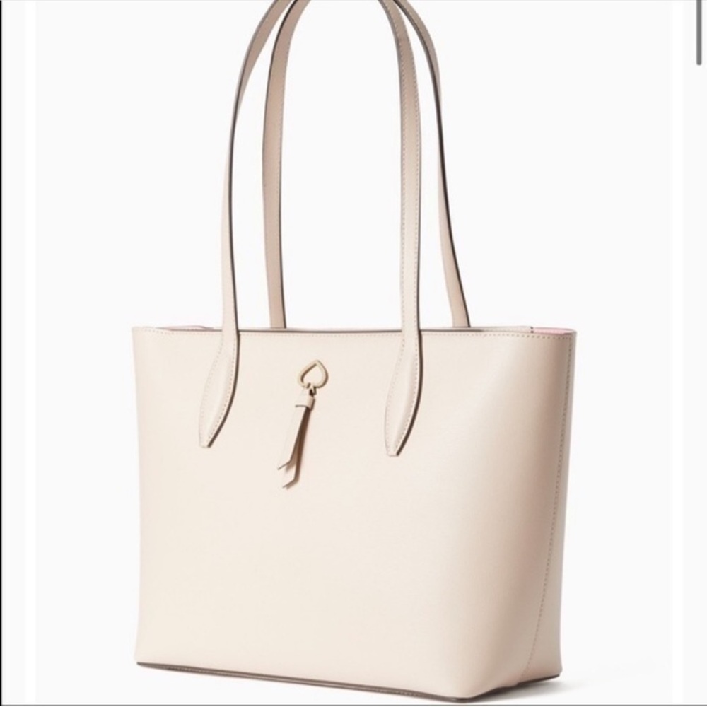 Kate Spade Cream Refined Grain Leather Tote Bag Zip Top NWT